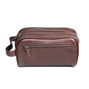 Premium Leather Toiletry Kit – Compact Travel Organizer (Brown)